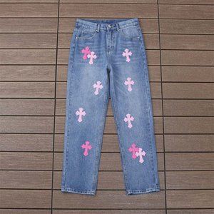 Chrome Hearts Pink Cross Logo Blue Jeans